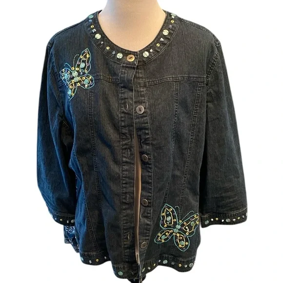 Alfred Dunner Denim Jacket, Dark Wash - Picture 1 of 6